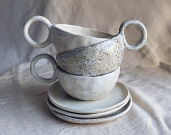 platillo de taza de arte latte de cerámica taza de capuchino taza vintage hecha a mano taza rústica y platillo set taza de cerámica con regalo de taza de gres de corazón para ella