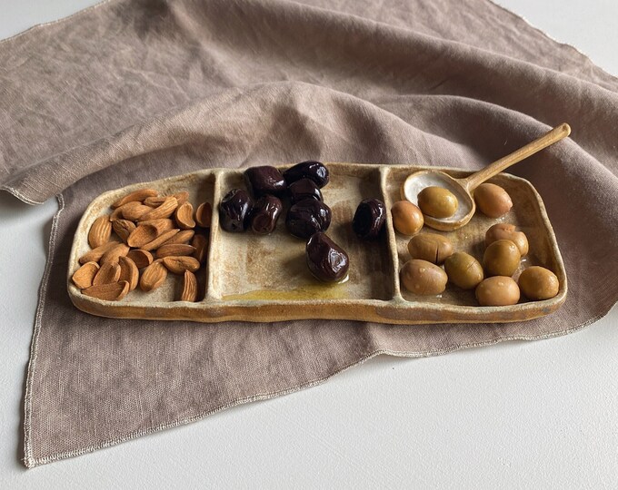 Ceramic Neutral Beige Tray Handmade Rustic Serving Platter Oval Olive ...