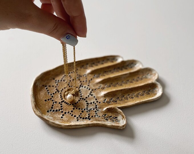 Handmade Ceramic Hamsa Plate Hamsa Hand Jewelry Dish Decorative Hand of