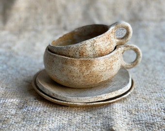 Bespoke listing Latte mug ceramic cup and saucer rustic pottery mug cappuccino cup  saucer set large stoneware wabi sabi mug valentine cup