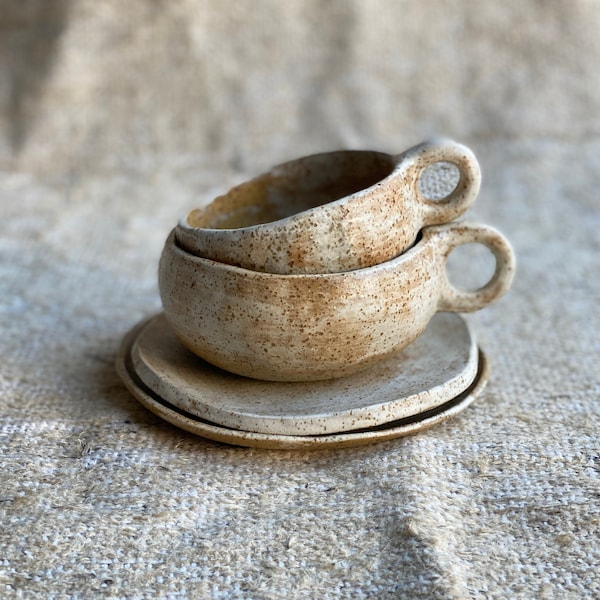 Bespoke listing Latte mug ceramic cup and saucer rustic pottery mug cappuccino cup  saucer set large stoneware wabi sabi mug valentine cup