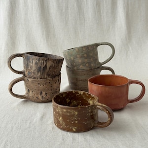 Tazas de café grandes de cerámica hechas a mano: Esmalte rústico terroso, taza de capuchino de cerámica minimalista
