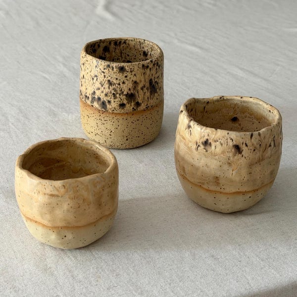 Handmade Ceramic Earthy Handleless Mugs: Unique Organic Pottery Cup