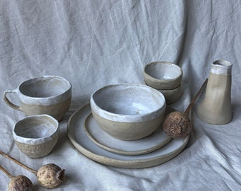 Bespoke listing ceramic minimalist dinnerware set handmade stoneware dining set earth speckled dinnerware set rustic sand white plates set