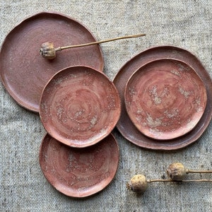 ceramic pink plate set handmade Dusty Rose plates neutral stoneware dish rustic ceramic dinnerware pottery Japanese plate unique pink dining