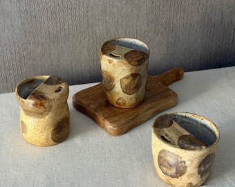 Keramik Reisebecher | Wiederverwendbare Café Cups | Handgetöpferte Halb Deckel Keramik to go Becher