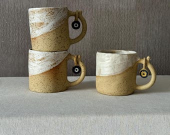 handmade ceramic mug with evil eye, Greek pottery mug, unique tea mug, bohemian cappuccino cup, rustic mug with blue eye, one of kind mug