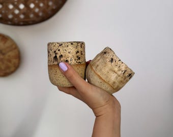 Handleless stoneware mugs, earthy neutral pottery tumbler, ceramic Aesthetic mug, coffee lover gift, espresso cup, flat white cup no handle