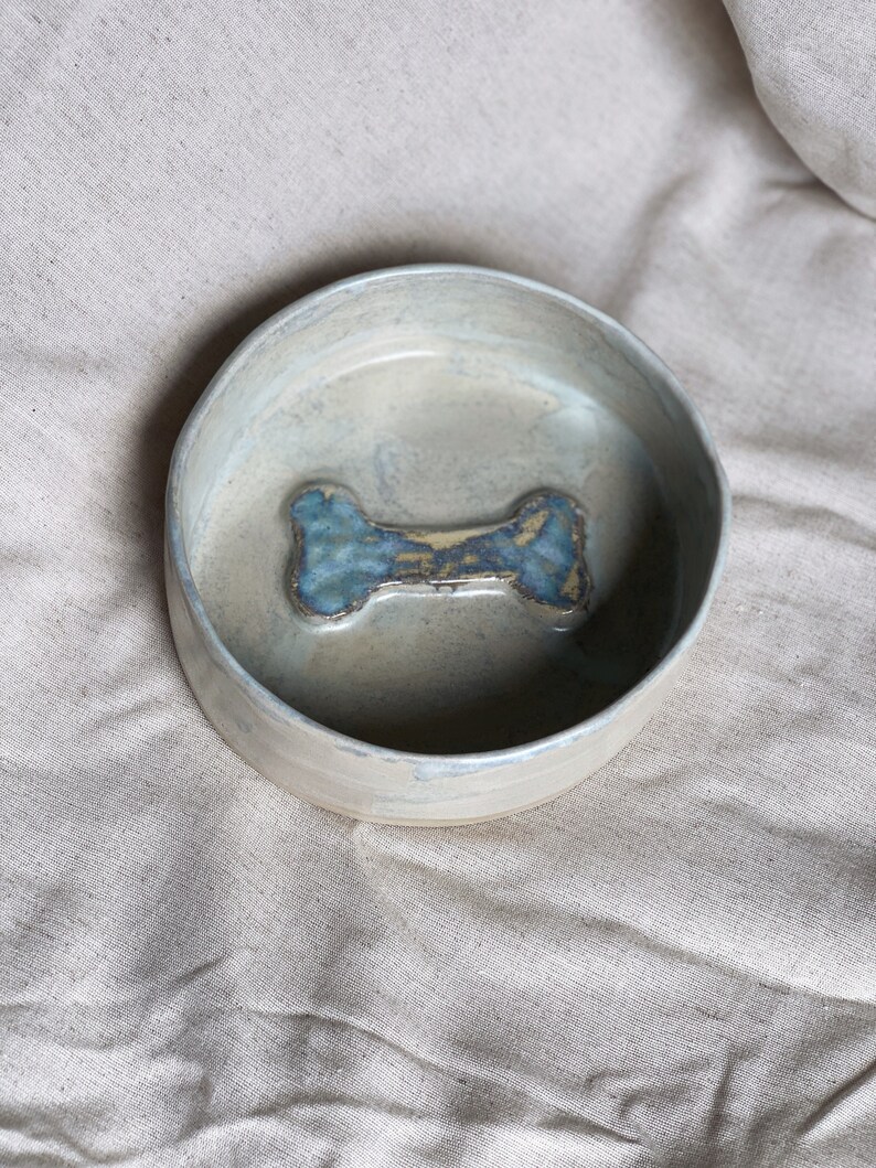 pet bowl white pottery dog water bowl ceramic dog bowl with bone gift for dog moms aesthetic pet food bowl, pet accessory, pet lover present image 1