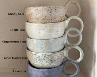 ceramic rustic Cappuccino mug, large Aesthetic one of kind cup, vintage Latte mug, handmade timeless cup, farmhouse pottery cup gift for mom