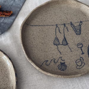 Pratos de cerâmica rústicos azuis feitos à mão, pratos exclusivos pintados à mão - prato de sobremesa