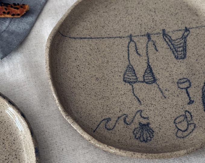 Hand painted Rustic ceramic plates, unique Handmade dishes - dessert plate