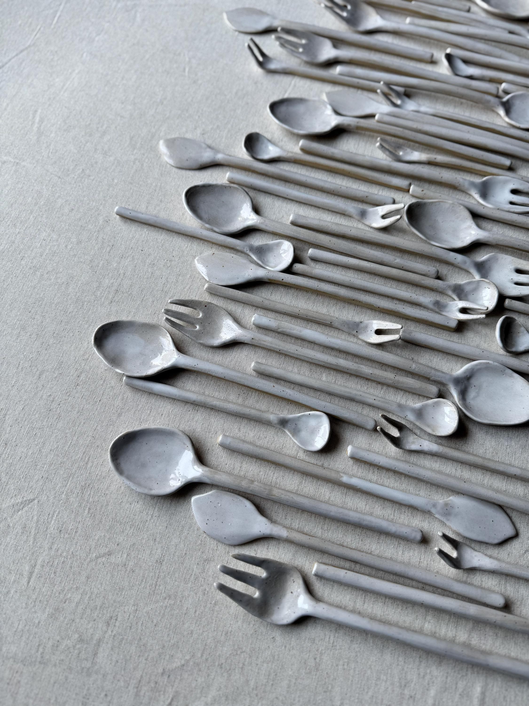 Handmade Ceramic Flatware Set: Rustic White Speckled Pottery Cutlery - Etsy