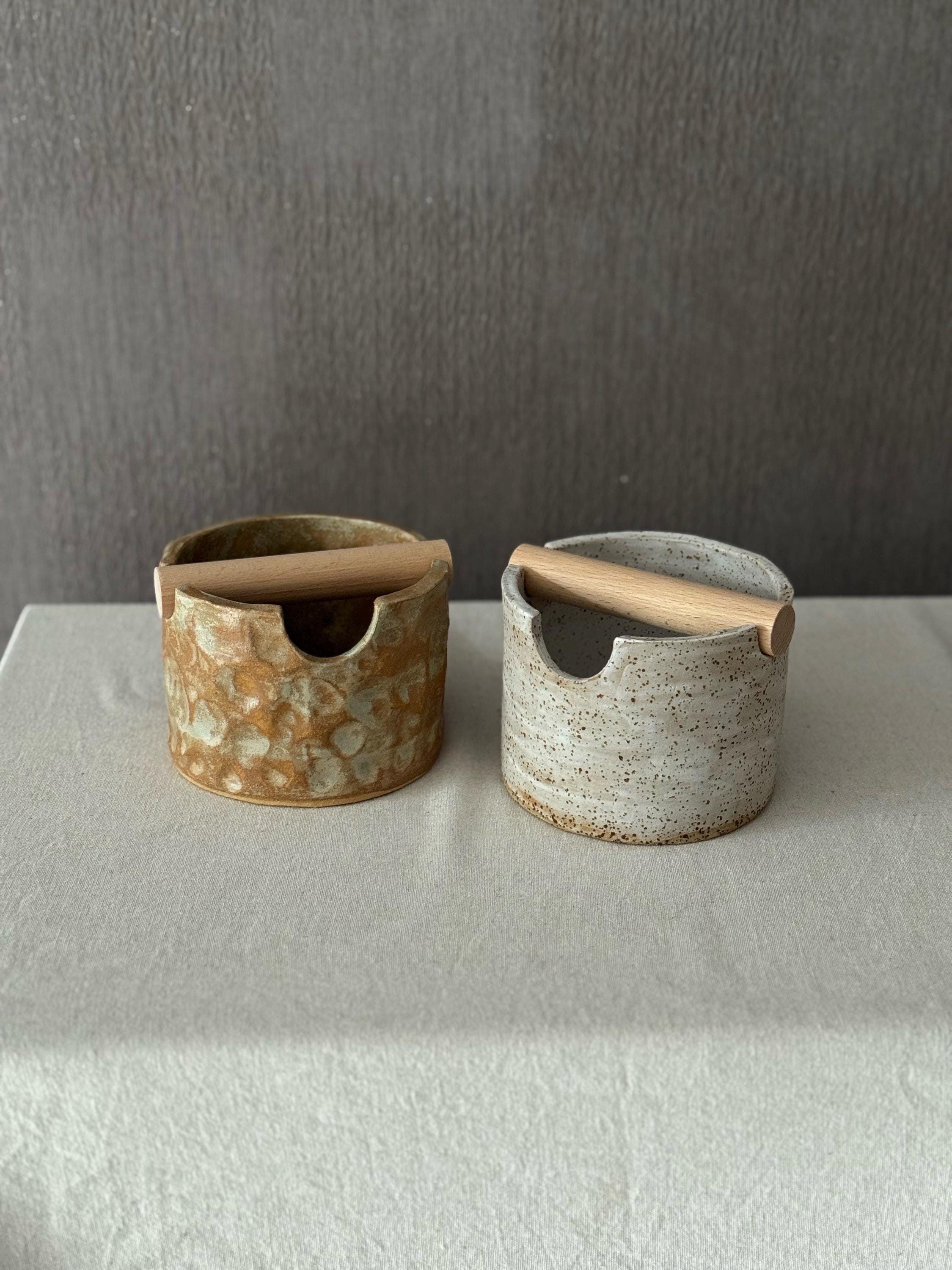 Handmade Ceramic Coffee Knock Box , Minimal Stoneware Espresso