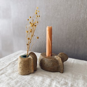 ceramic rustic modern bud vase handmade pottery small vase minimal stoneware speckled vase set wabi sabi vase decor Japanese small bud vase image 3