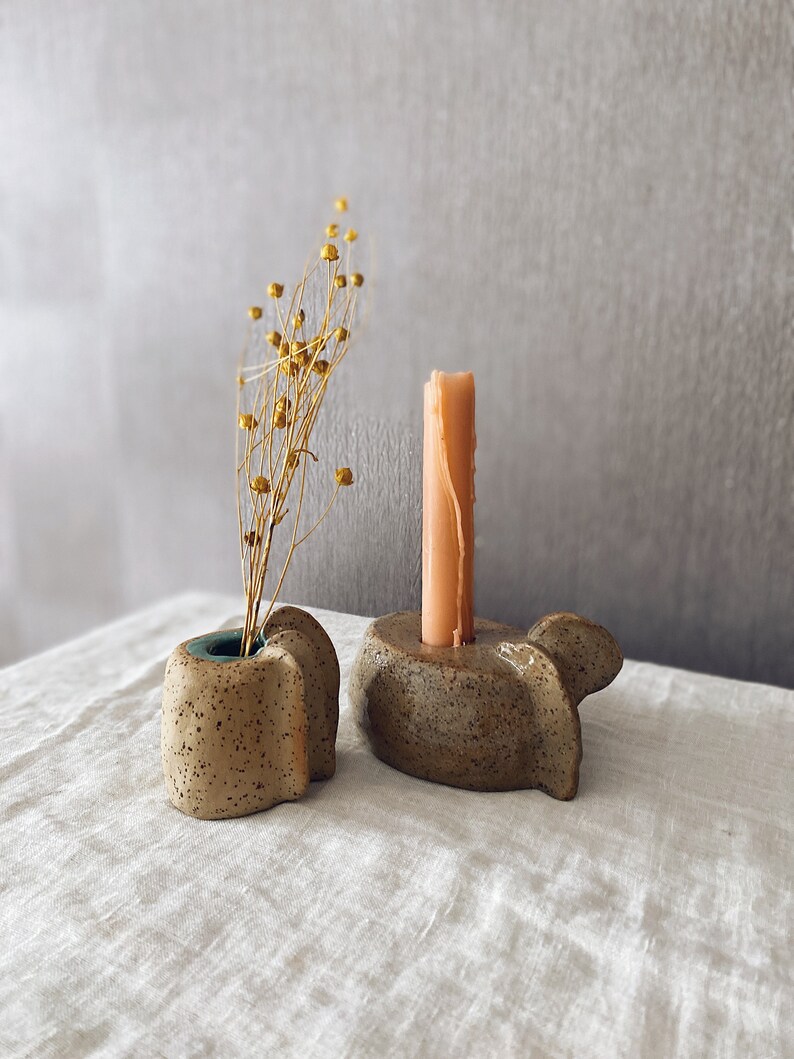 ceramic rustic modern bud vase handmade pottery small vase minimal stoneware speckled vase set wabi sabi vase decor Japanese small bud vase image 3