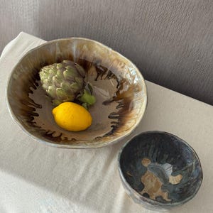 Handmade Rustic Ceramic Bowl: Large Decorative Serving Bowl , food display