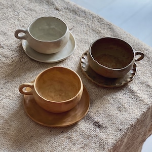 ceramic cup saucer Unique Cappuccino cup hostess Latte vintage mug minimalist Rustic coffee mug handmade pottery tea cup Bronze espresso cup