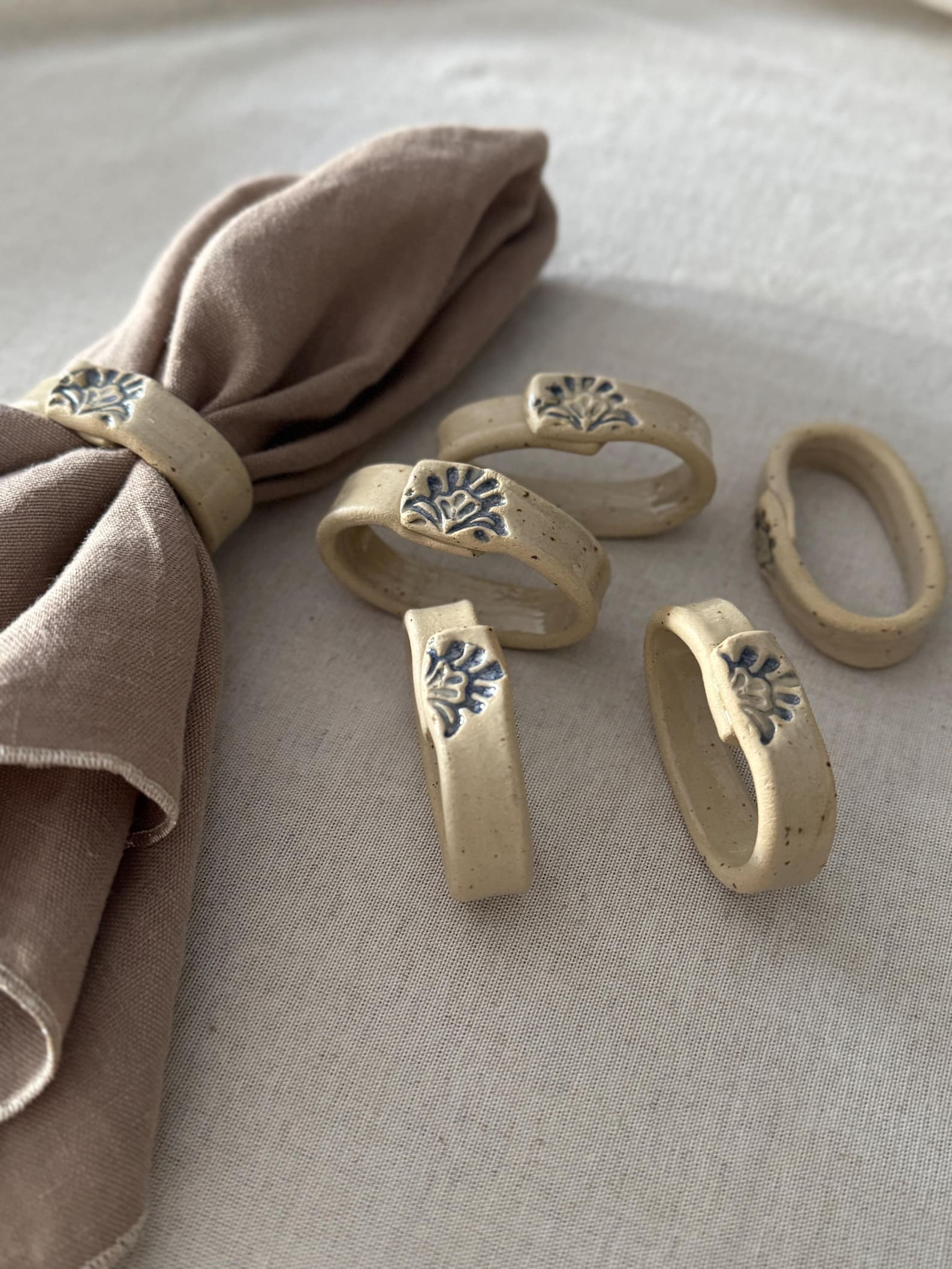 Handmade Ceramic Napkin Rings Set of 6: Rustic Wabi Sabi Valentine's Day Table Decor