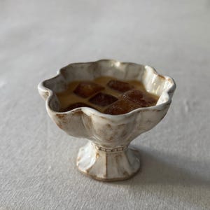 Handmade Ceramic Coquette Goblet, Pottery wine glass, rustic white pleated goblet, Unique wine glass, Farmhouse ceramic cup, Affogato cup