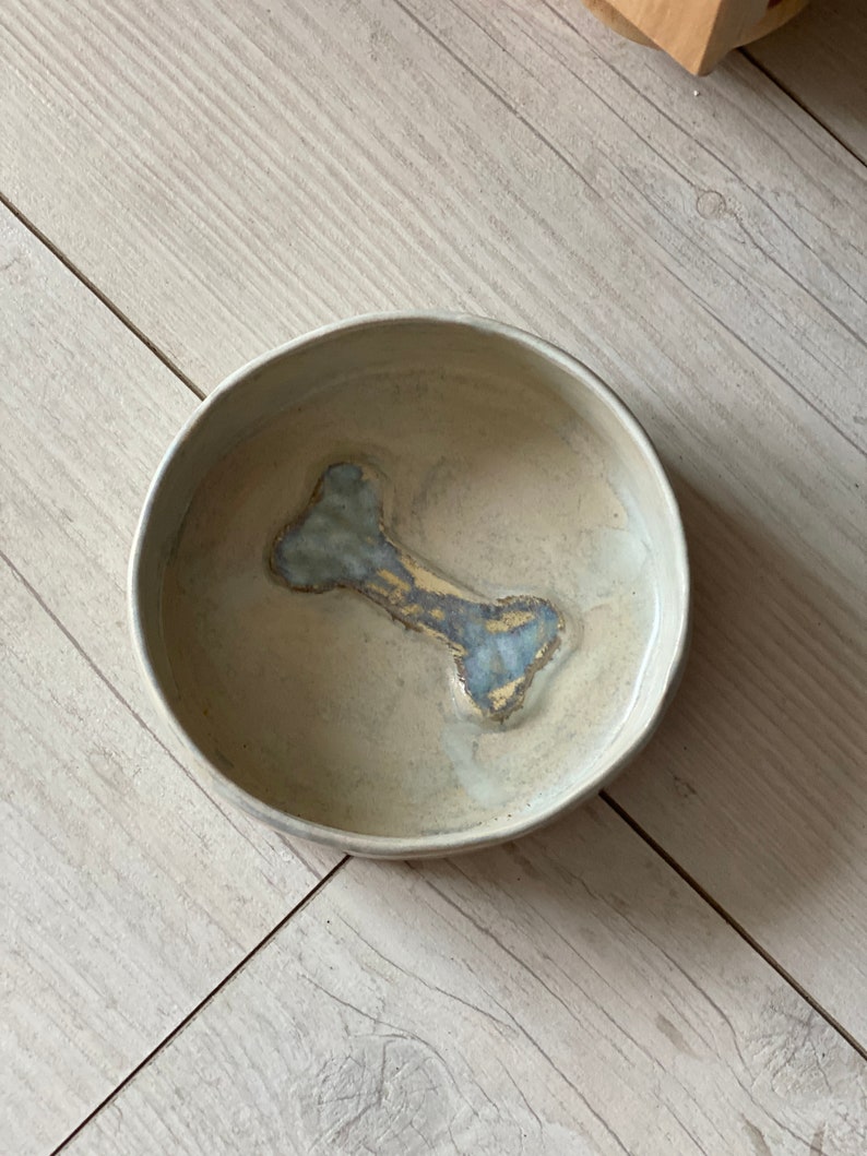 pet bowl white pottery dog water bowl ceramic dog bowl with bone gift for dog moms aesthetic pet food bowl, pet accessory, pet lover present image 2