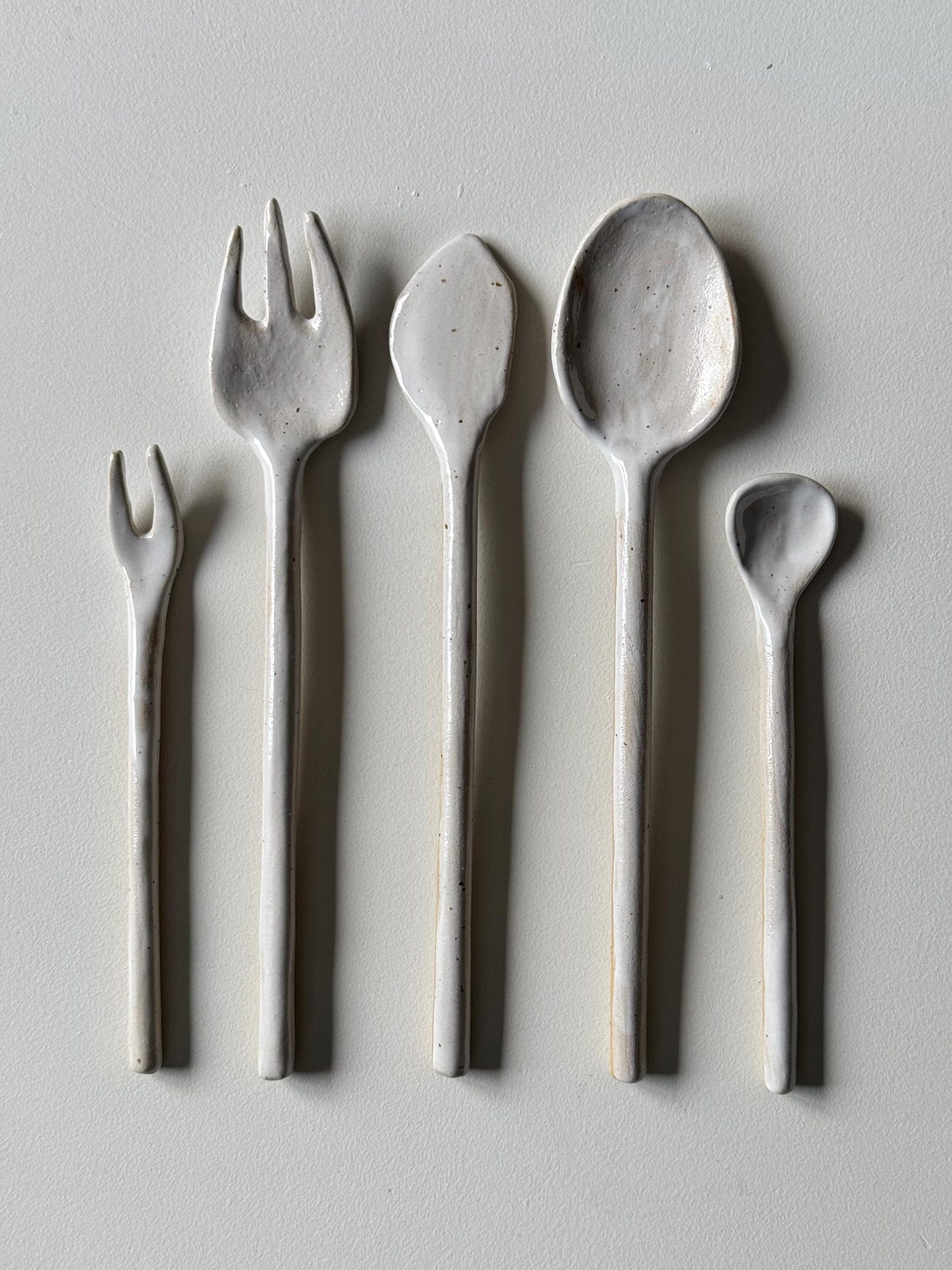 Handmade Ceramic Flatware Set: Rustic White Speckled Pottery Cutlery - Etsy