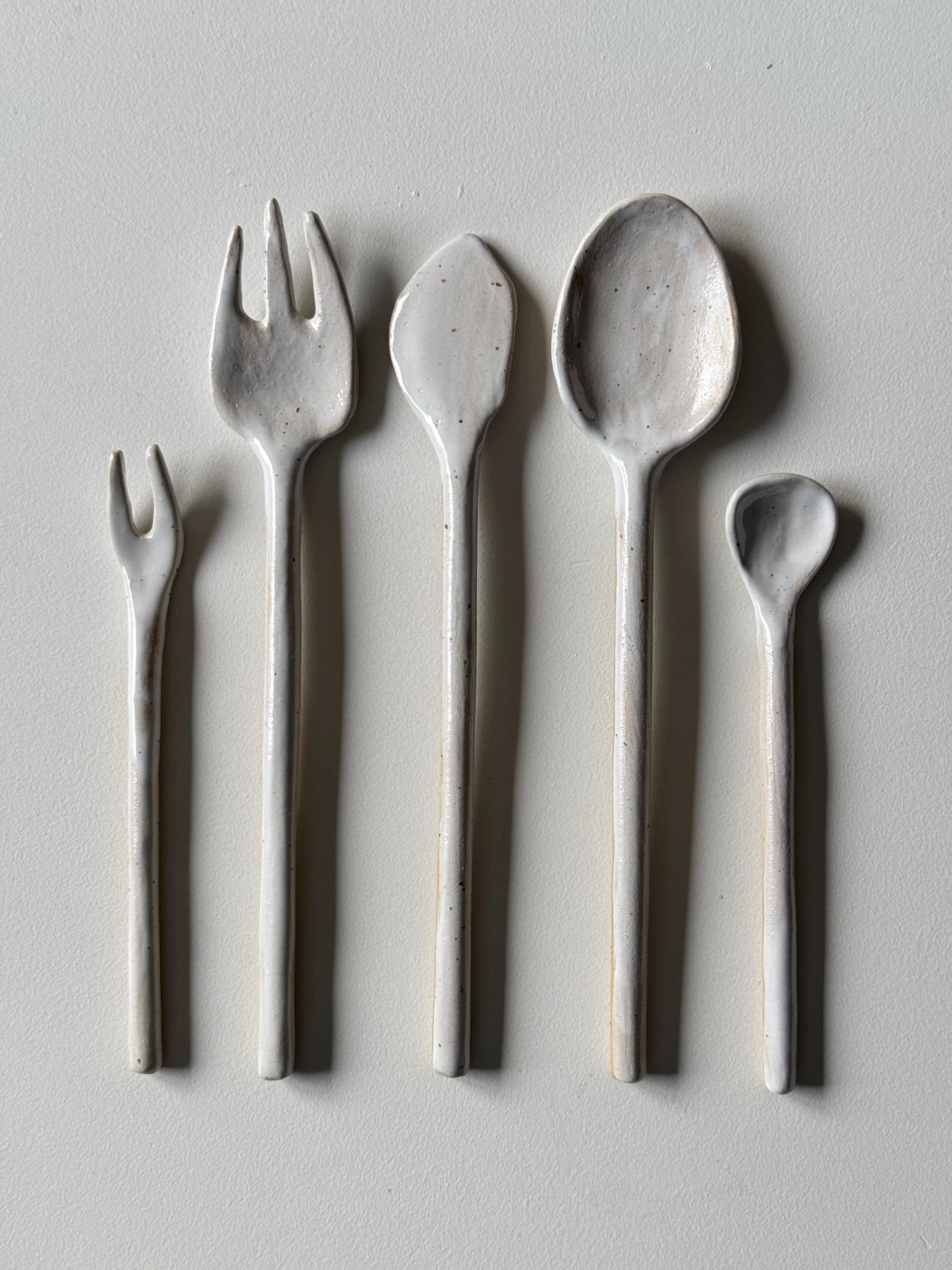 Rustic Style Flatware Handmade Ceramic Flatware Set: Rustic White Speckled Pottery Cutlery - Etsy