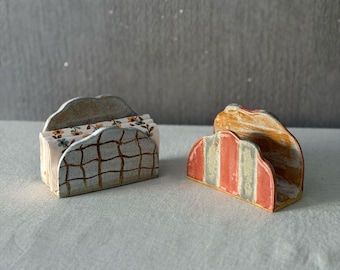 Handmade Ceramic Napkin Holder | Pottery Stripped Table Accessory |Rustic Napkin Dispenser