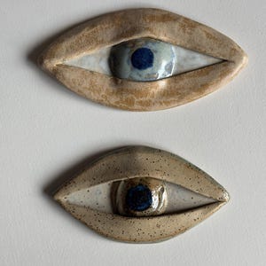 Ceramic Wall Eye Art: Handmade Stoneware Pottery, Rustic Blue Decor