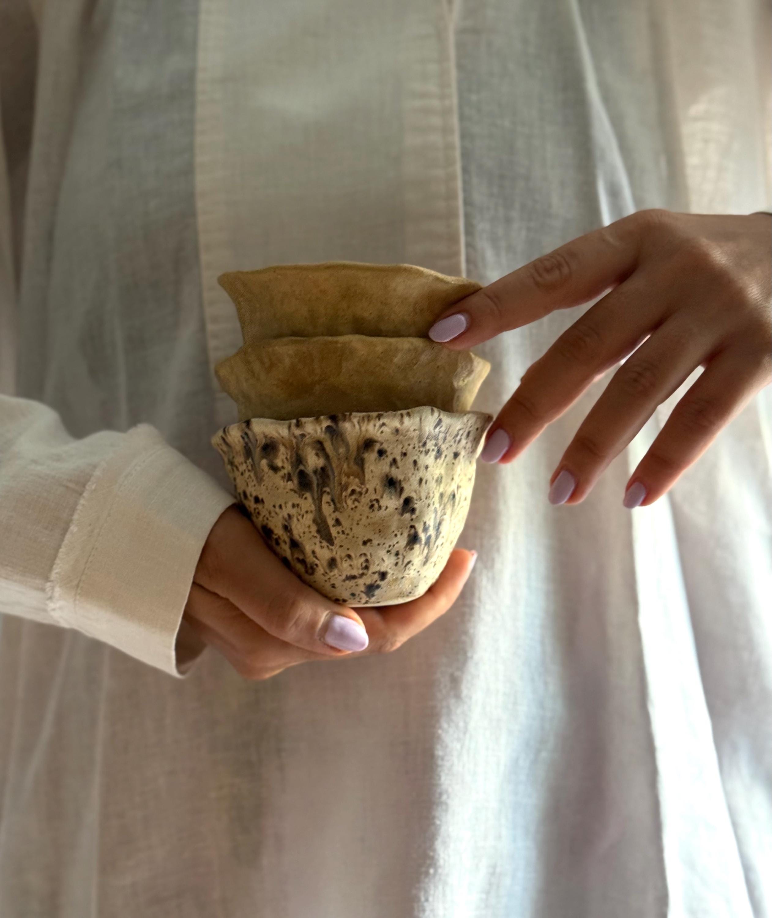Ceramic Handless latte mug, Wabi Sabi pottery cup , Unique Stoneware earthy mug artisan gift, Aesthetic 6oz Affogato cup Rustic Espresso cup