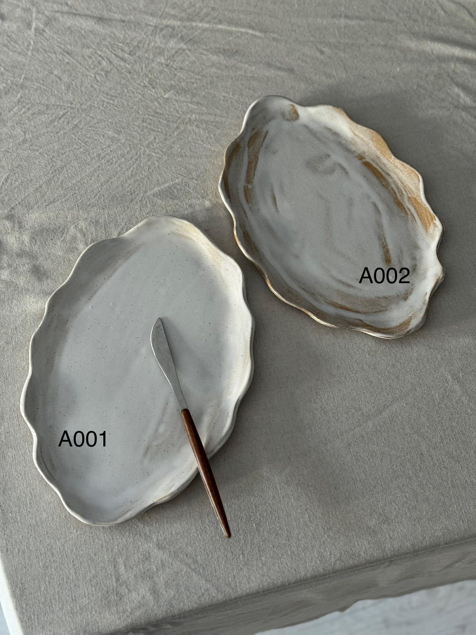 Handmade Scalloped Serving Platter: Rustic petal Ceramic Oval Tray - A001