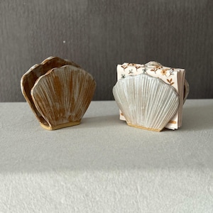 Handmade Ceramic Shell Napkin Holder: Vintage Pottery napkin storage for Table Decor
