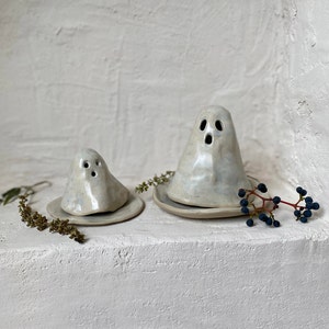 ceramic ghost halloween decor cute white ghost boo candle holder decor rustic minimal halloween boo decor ghost halloween gift for cozy home