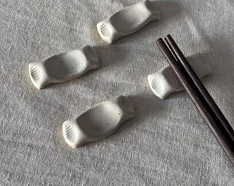 Handmade Stoneware Chopstick Rest Set: Rustic Sushi Lover Gift, pottery tableware