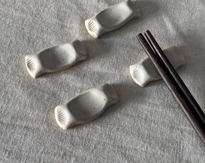 Handmade Stoneware Chopstick Rest Set: Rustic Sushi Lover Gift, pottery tableware