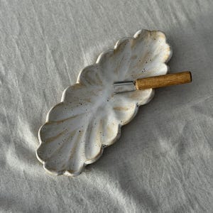 Handmade Stoneware Scallop olive Tray: Rustic Ceramic Serving Plate