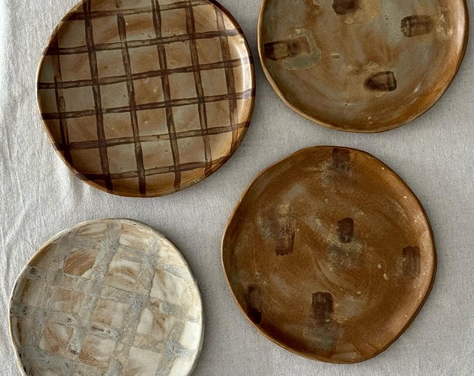 Hand-Painted Ceramic Stoneware Plates: Wabi Sabi Dessert Dishes I Checked Autumn plates