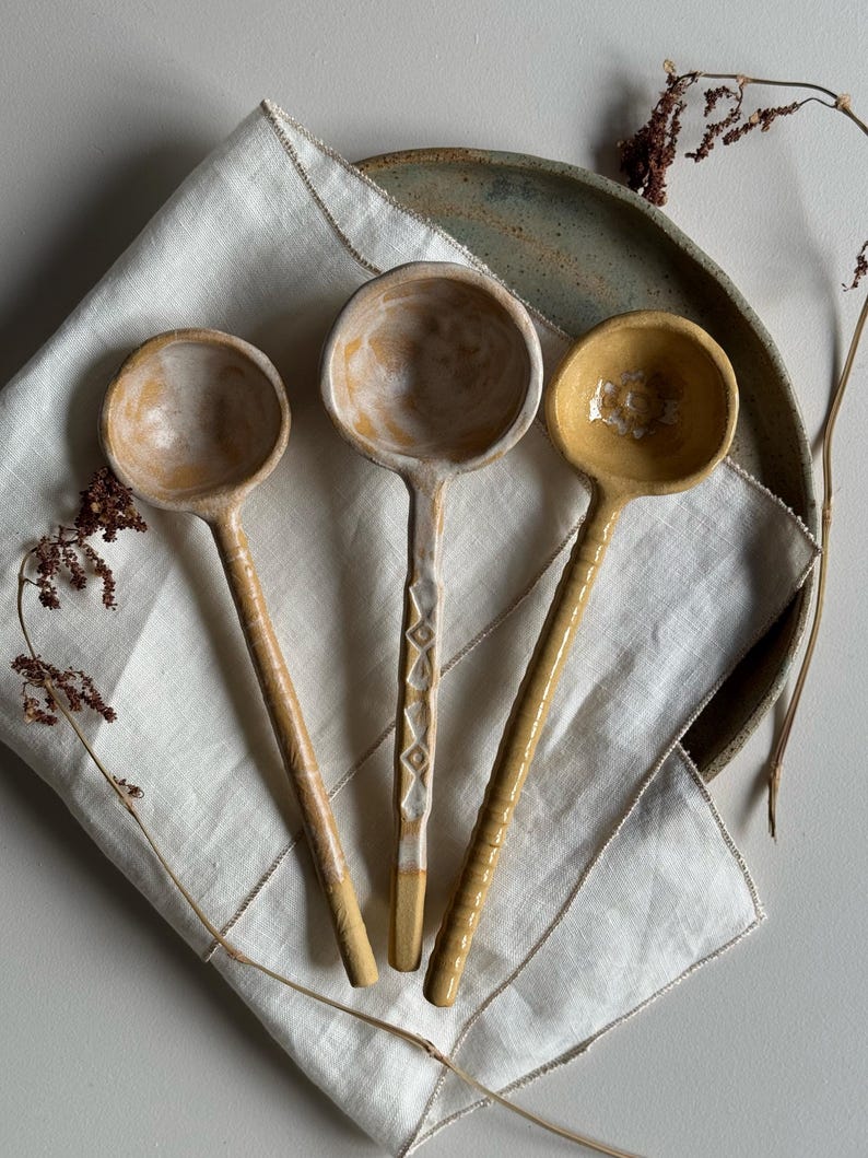 Handmade Speckled Ceramic Soup Spoon Set: Rustic Pottery Ladle - Etsy