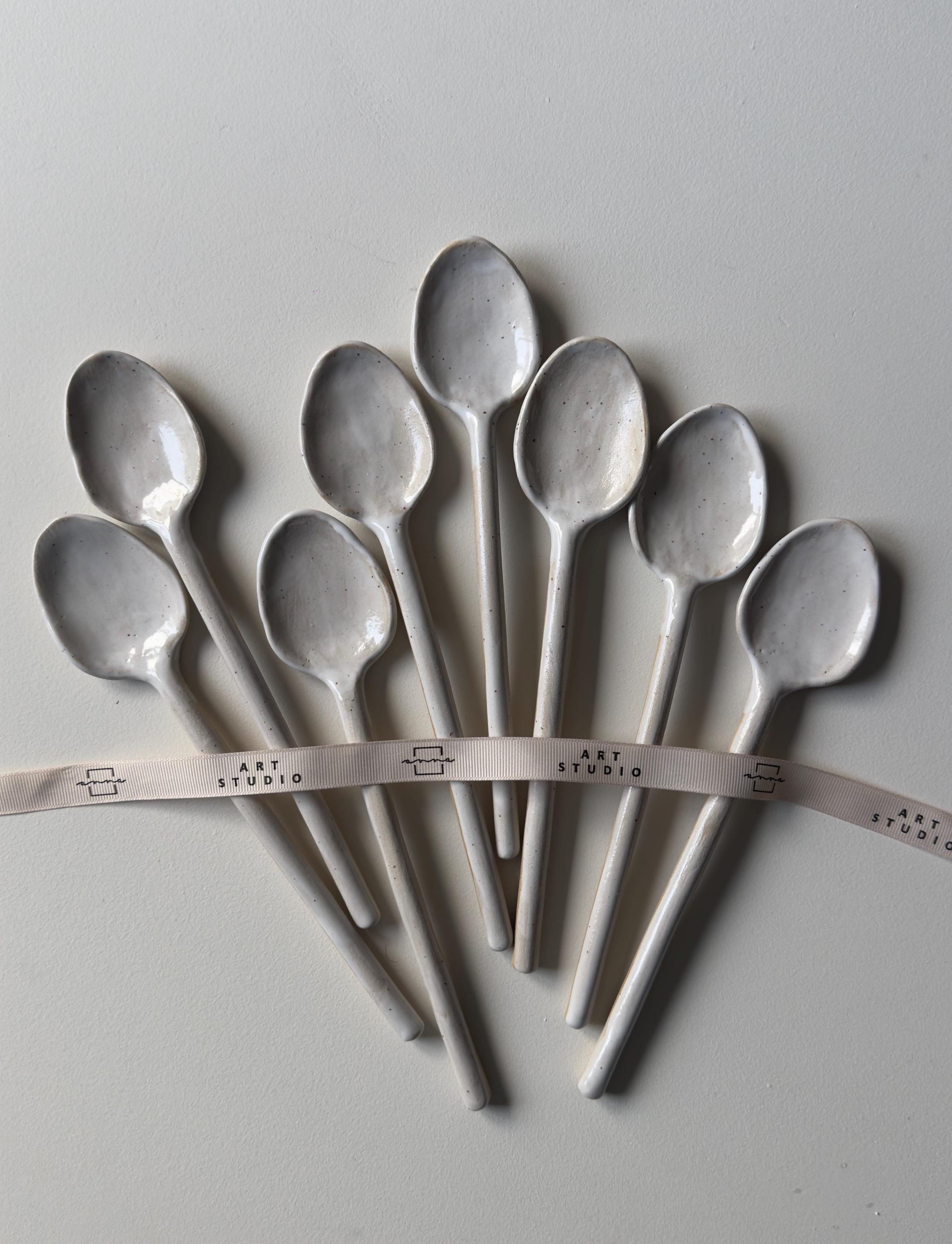Rustic Style Flatware Handmade Ceramic Flatware Set: Rustic White Speckled Pottery Cutlery - Etsy