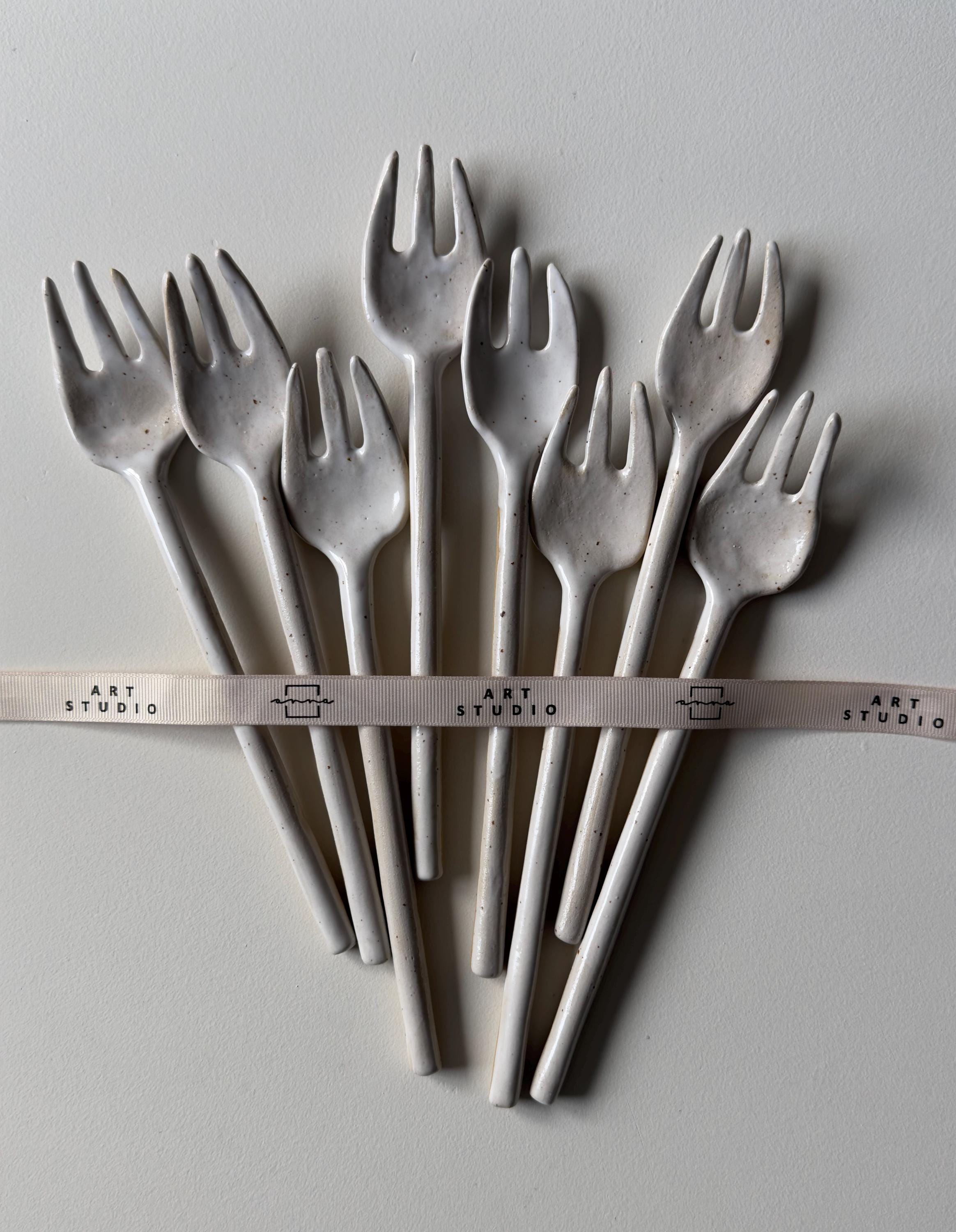 Rustic Style Flatware Handmade Ceramic Flatware Set: Rustic White Speckled Pottery Cutlery - Etsy