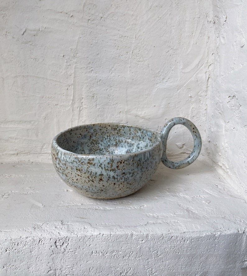ceramic cup and saucer Cappuccino large speckled cup vintage Latte mug handmade Rustic cup & Saucer set Wabi sabi pottery cup gift for mom French blue L cup