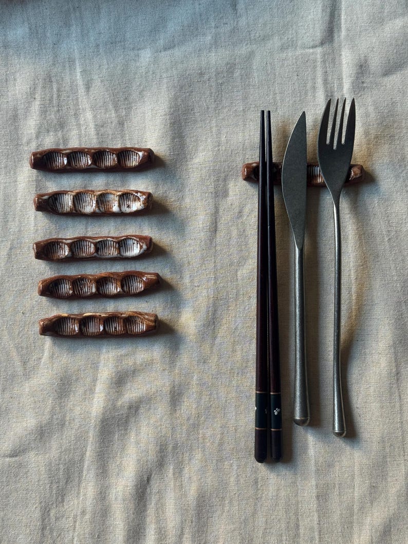 Rustic Silverware Rests Handmade Stoneware Cutlery Rest Set: Japanese Minimalist Tableware - Etsy