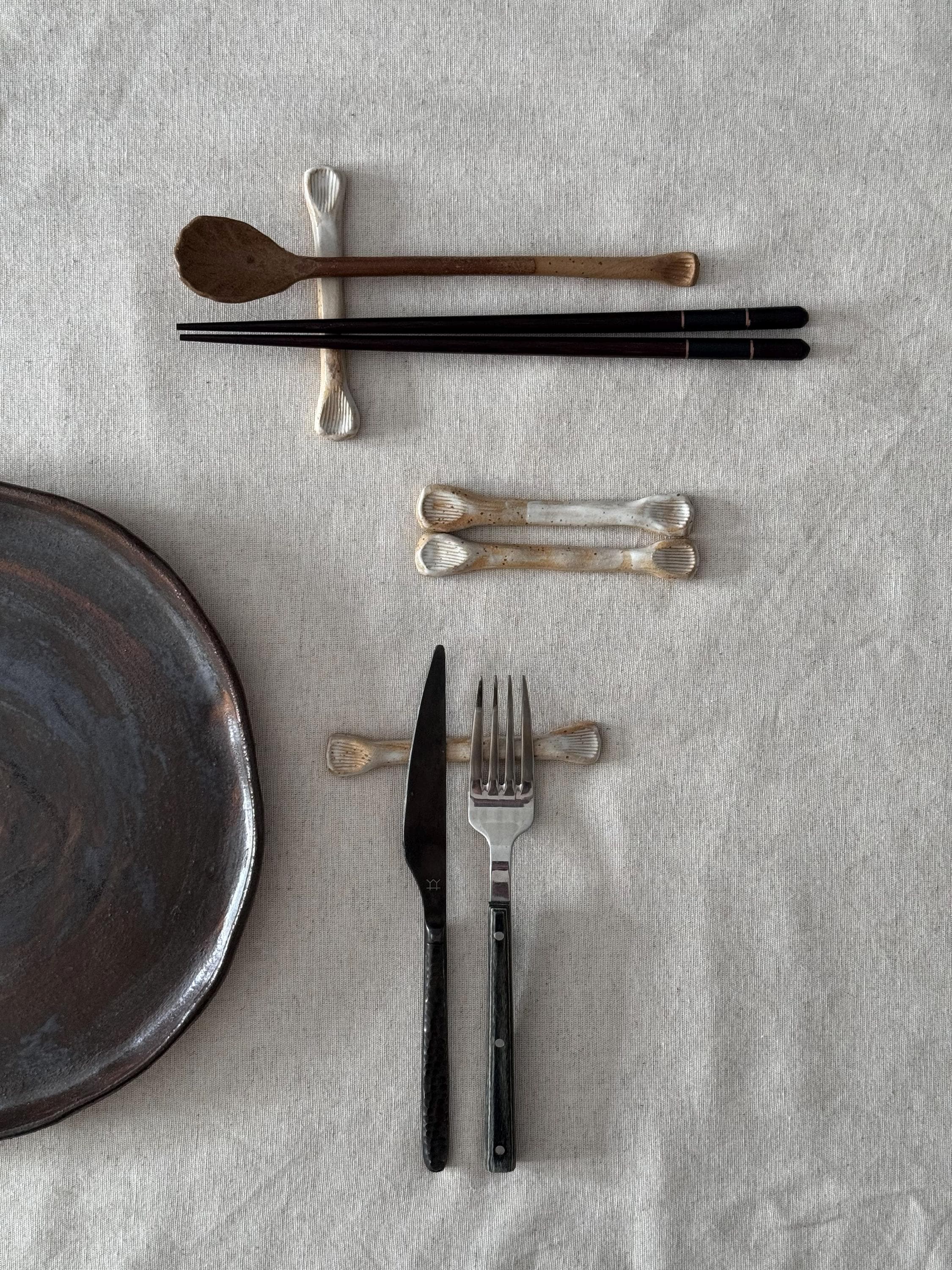 Handmade Stoneware Cutlery Rest Set: Japanese Minimalist Tableware - Etsy