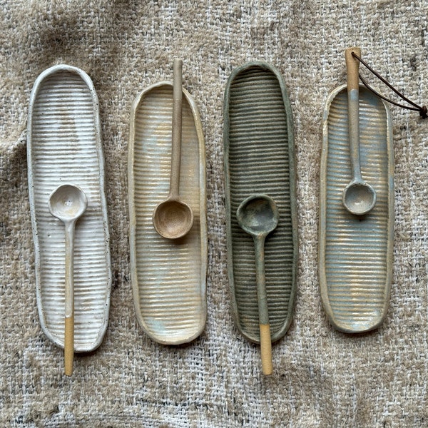 ceramic olive boat and spoon set handmade rustic olive display minimal dinnerware party table neutral modern serving tray set olive dishes