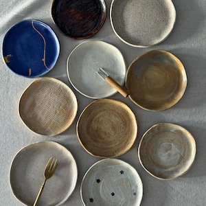 Handmade Wabi Sabi Ceramic Dessert Plates – Small Minimal Serving Dishes - Fall kitchen ware