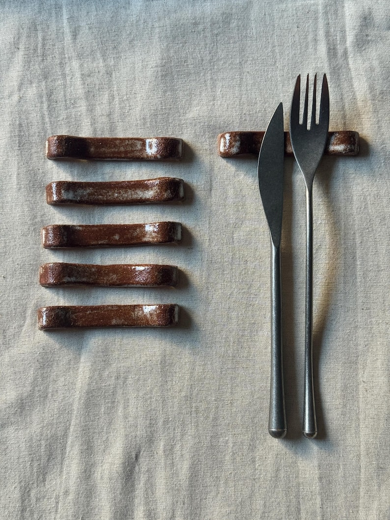 Handmade Stoneware Cutlery Rest Set: Japanese Minimalist Tableware - Etsy
