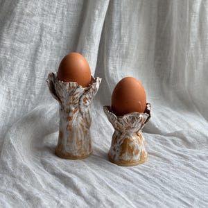 ceramic Rustic Forest Bloom Egg Cups set of 2, handmade pottery unique egg cup, earthy egg stand
