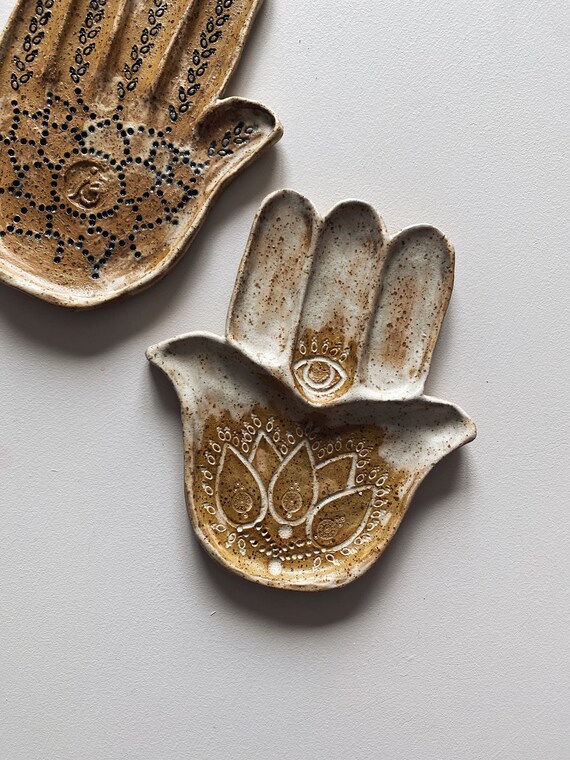 Handmade Ceramic Hamsa Jewelry Dish: Hand of Fatima Trinket Tray