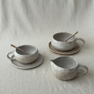 Rustic Cups Handmade Ceramic Cappuccino Mugs and Saucer: Rustic Toasted White ...