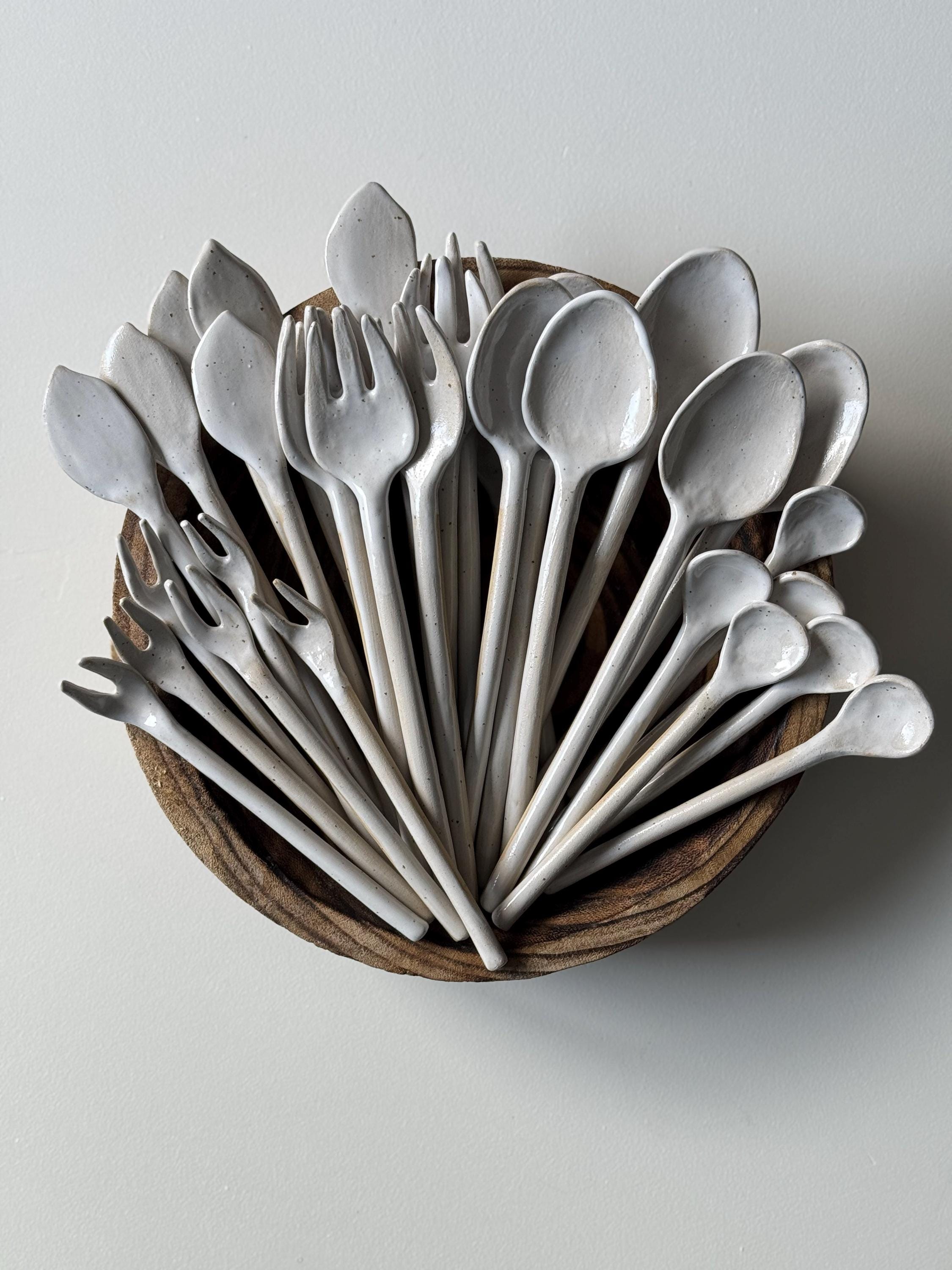 Rustic Silverware Handmade Ceramic Flatware Set: Rustic White Speckled Pottery Cutlery - Etsy